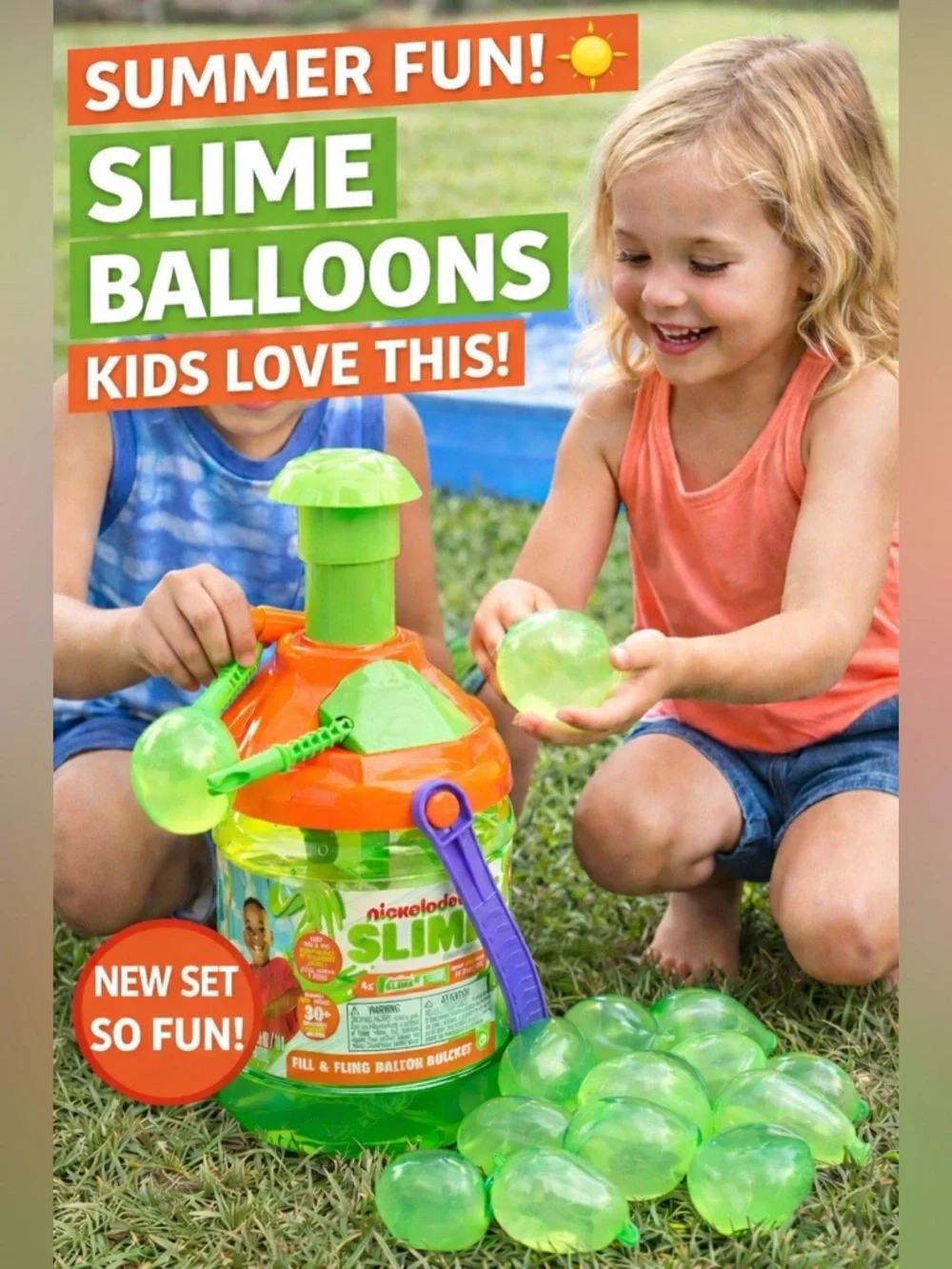Nickelodeon Slime Balloon Bucket Fill & Fling Water Balloons Set New Kids Toy